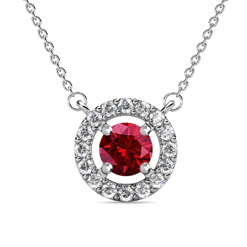 Royal 18k White Gold Plated January Birthstone Halo Necklace with Round Cut Garnet Swarovski Crystals