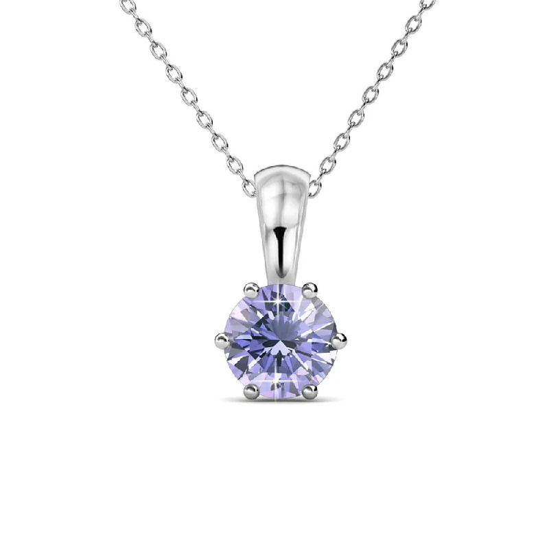 June Birthstone Alexandrite Necklace 18k White Gold Plated Solitaire Necklace with 1CT Swarovski Crystal