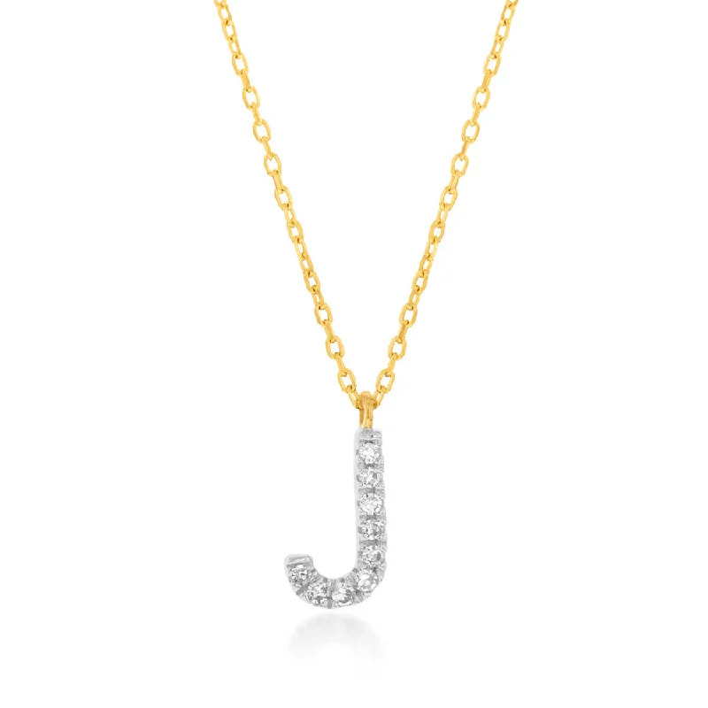 Luxury Meets Affordability – Jewelry Sale Live Now Luminesce Lab Diamond J Initial Pendant in 9ct Yellow Gold on Adjustable 45cm Chain