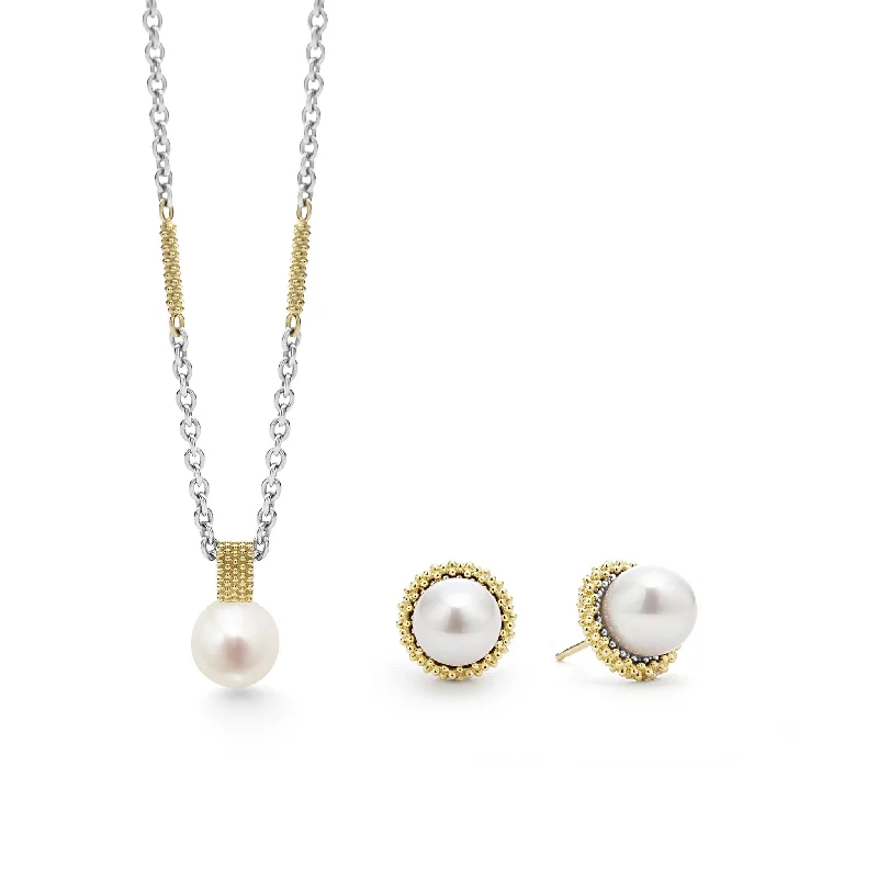 Luna 18K Gold Pearl Earring and Necklace Gift Set