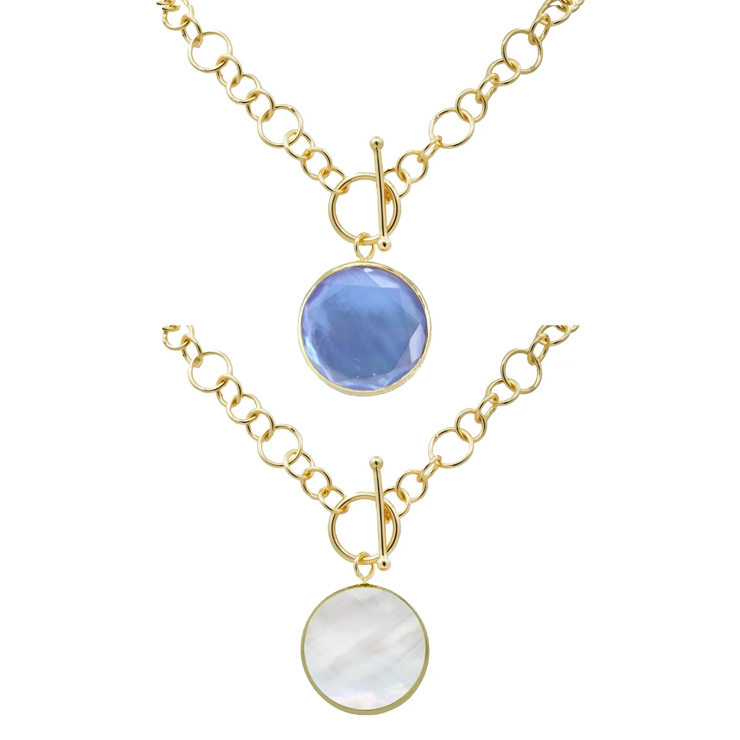 Limited-Time Offer On Elegant Jewelry Pieces Marcia Moran Double Stone Toggle Necklace- Tanzanite & Mother of Pearl