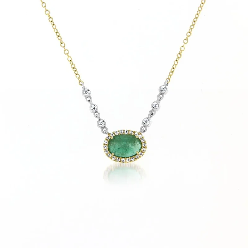 Premium Diamond Jewelry For Unforgettable Moments Meira T 14kt Emerald and Diamonds Bezel Necklace