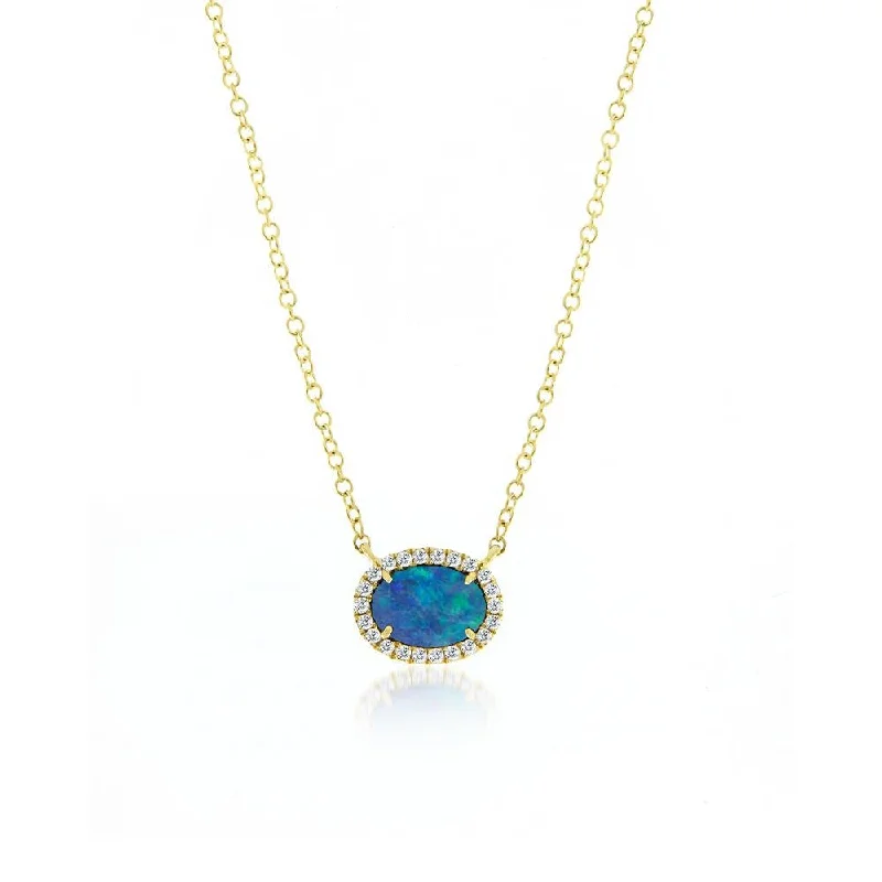 Shop Modern Jewelry Collections With Exclusive Discounts Meira T Austrailian 14K Yellow Gold Opal & Diamond Necklacce