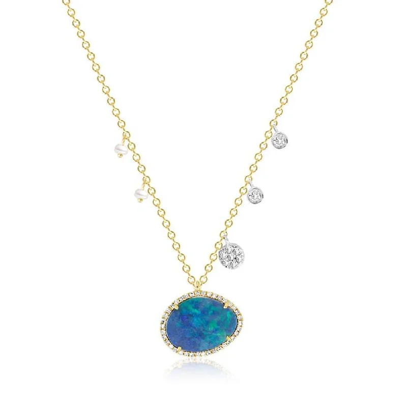 Luxury Handcrafted Jewelry For Elegant Looks Meira T Australian Opal with Off-Centered Pearls & Diamond Charms