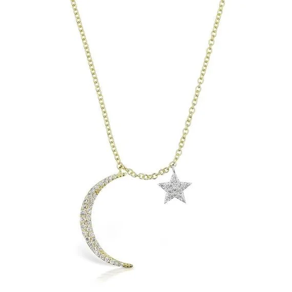 Timeless Jewelry Styles At Wallet-Friendly Prices Meira T Moon & Star Pave Diamond Necklace 14K Yellow Gold -16 inches