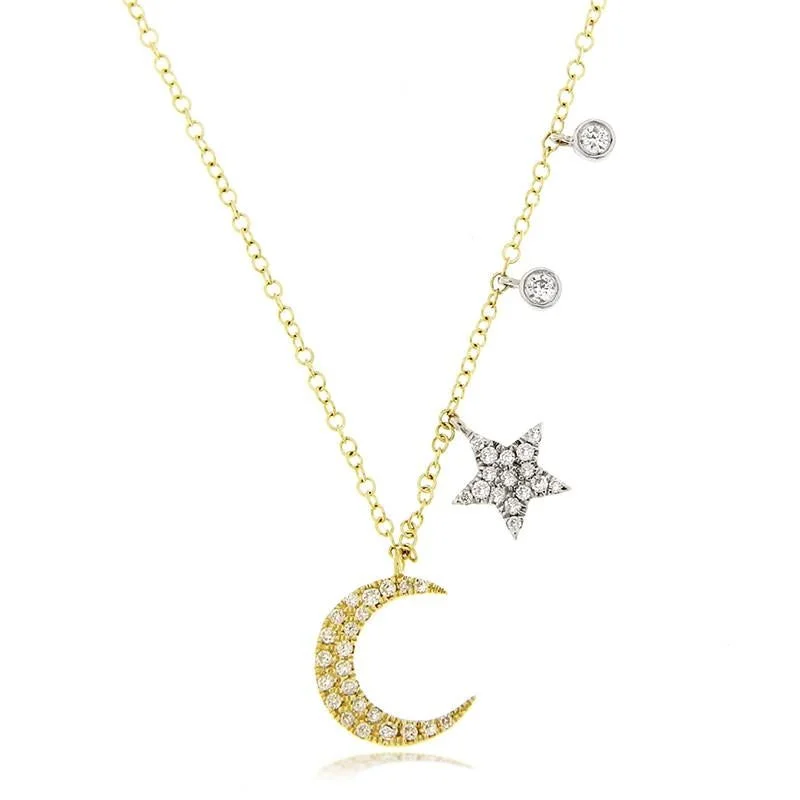 Stunning Jewelry Pieces At The Lowest Prices Ever Meira T Signature Moon & Star with Side Diamond Drops 14k YG