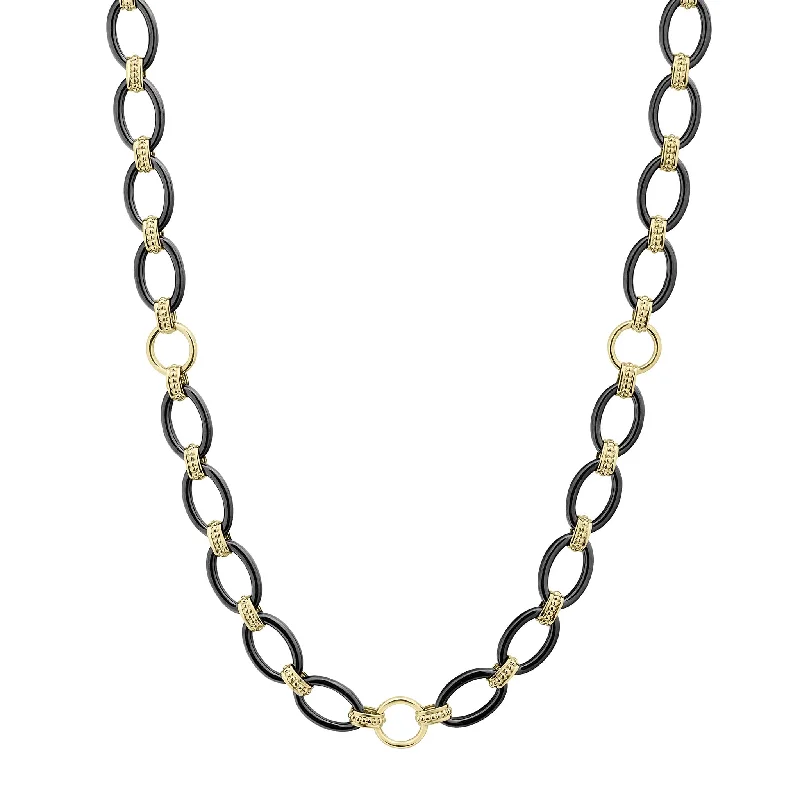 Meridian Long 18K Gold and Black Ceramic Link Necklace | 24mm