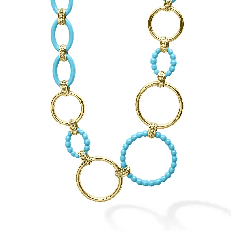 Meridian Long 18K Gold and Blue Ceramic Link Necklace