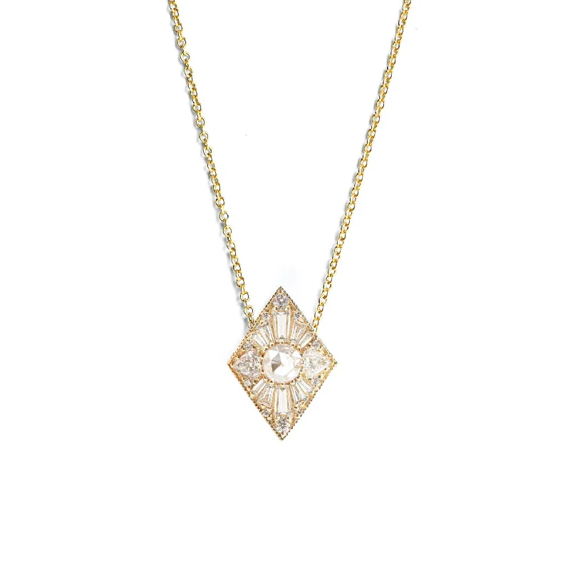 Limited-Stock Jewelry Sale – Once It's Gone, It's Gone Mini Kite Shape Round Rose Cut Diamond Necklace