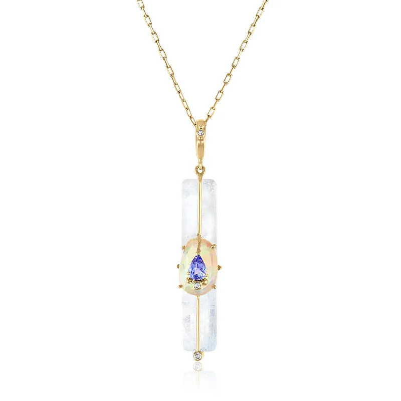 MOONSTONE STICK PENDANT WITH OPAL AND TANZANITE