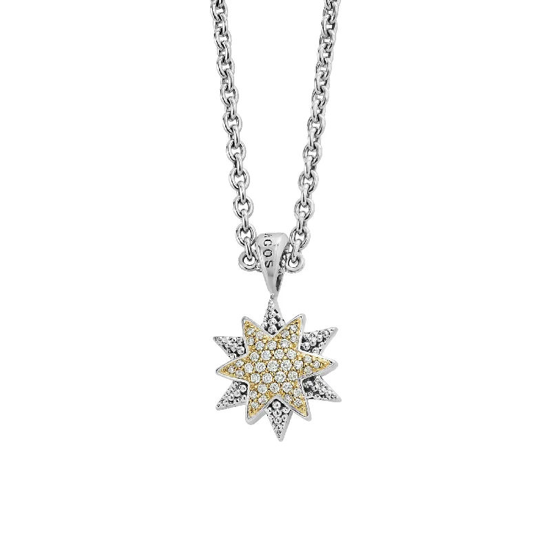 North Star Two-Tone Star Diamond Pendant Necklace