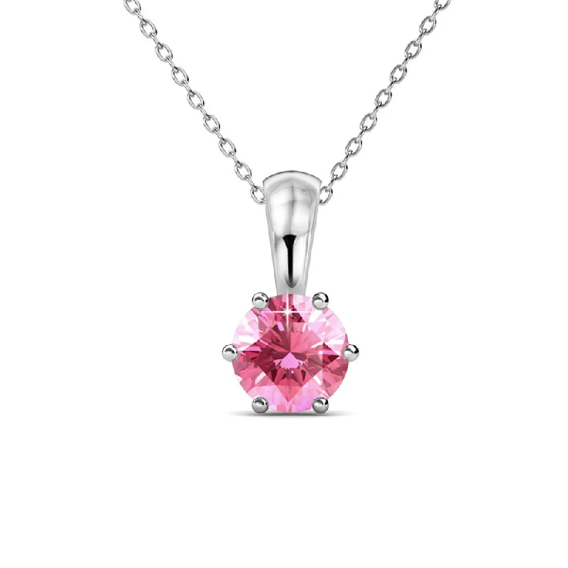 October Birthstone Pink Tourmaline Necklace 18k White Gold Plated Solitaire Necklace with 1CT Swarovski Crystal