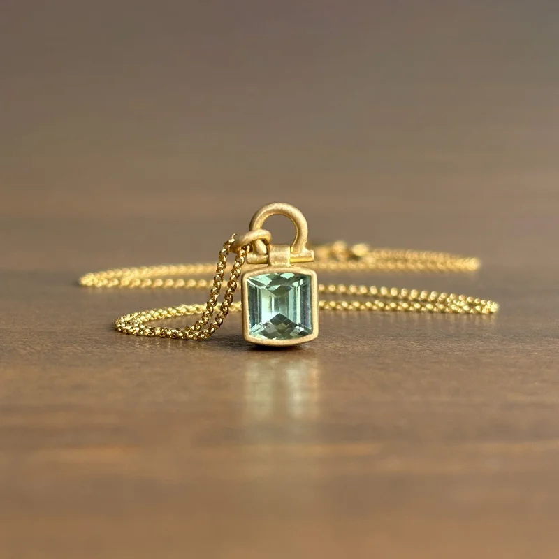 Pale Green Tourmaline Square Pendant