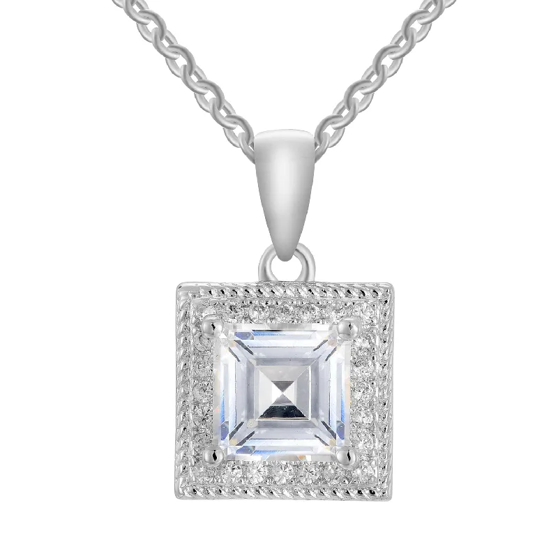 Rebecca 18k White Gold Plated Silver Necklace with Princess Cut Simulated Diamond Crystals