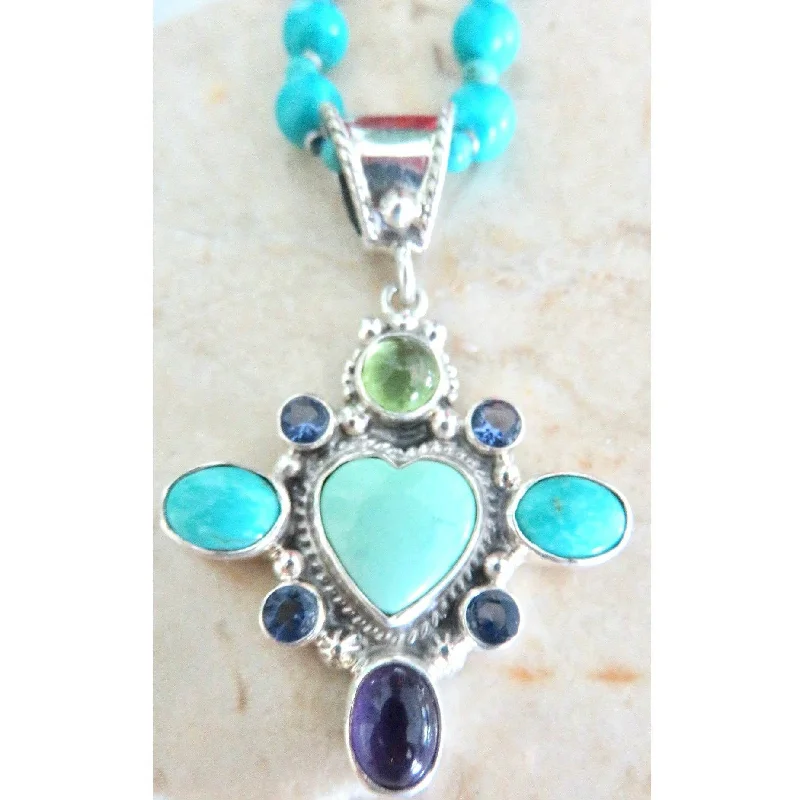 Premium Jewelry Now Available At Special Discounts REVE Turquoise & Sterling Silver Gemstone Heart Necklace