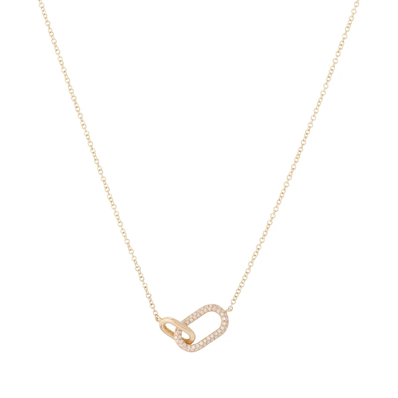 Single Pave Link Paper Clip Necklace