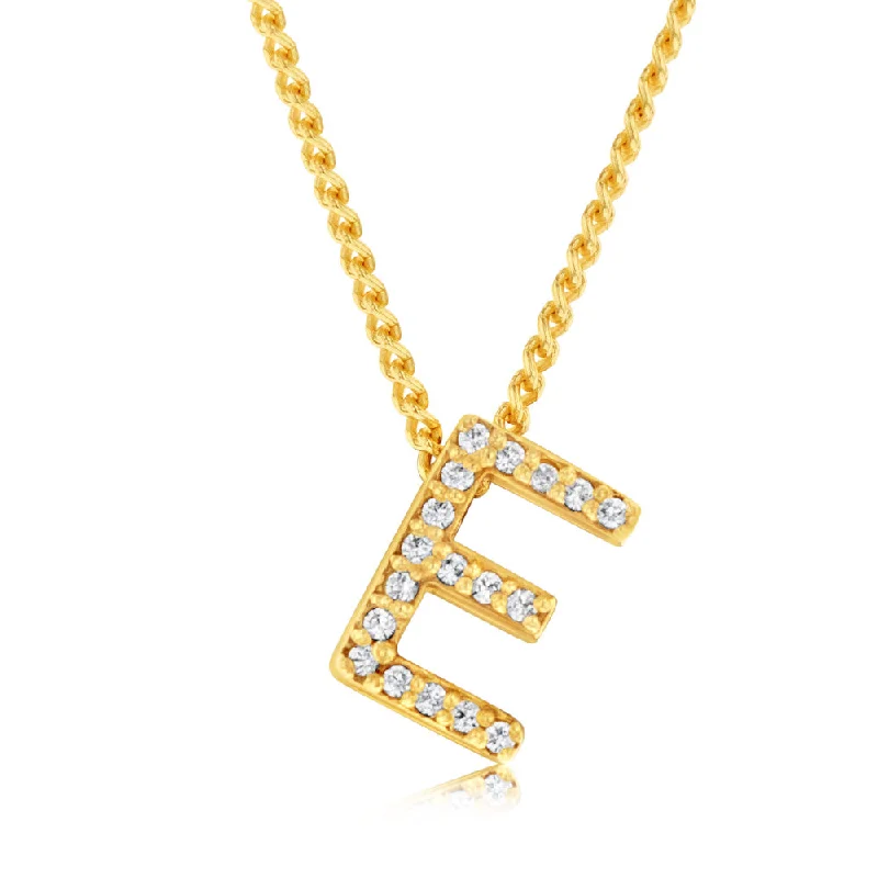 Unlock Unbeatable Jewelry Deals Before They’Re Gone Sterling Silver Gold Plated Cubic Zirconia Initial "E" Pendant On 42cm Chain