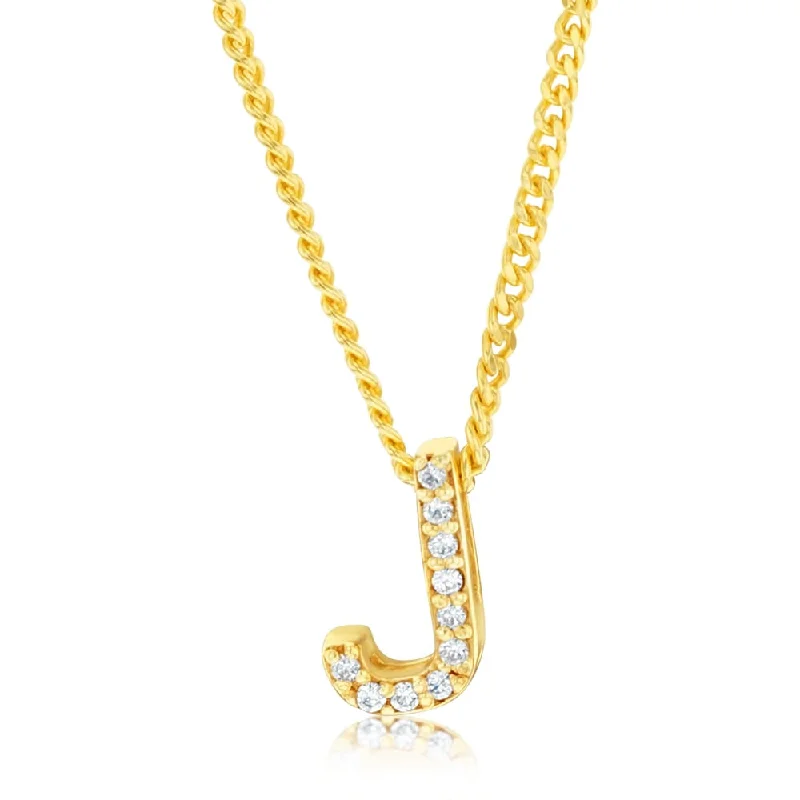 High-Quality Gemstone Jewelry For Special Occasions Sterling Silver Gold Plated Cubic Zirconia Initial "J" Pendant On 42cm Chain