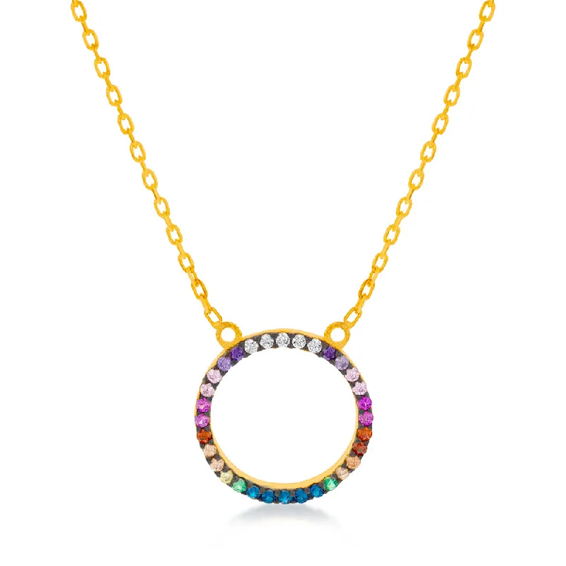 Exclusive Jewelry Sale – Grab Timeless Pieces Now Sterling Silver Gold Plated Rainbow Multicolour Cubic Zirconia Pendant On Chain