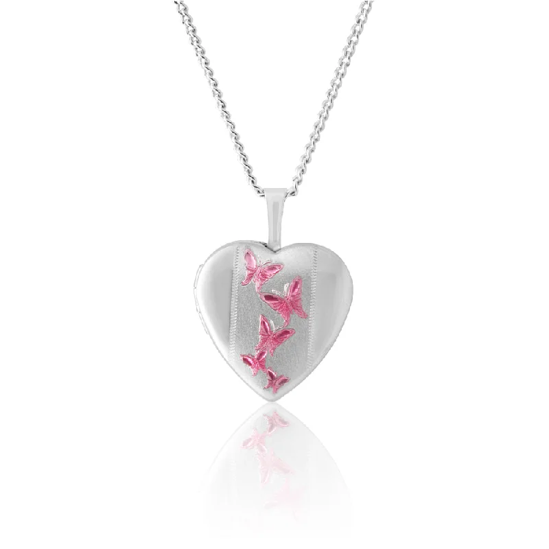 Elegant Jewelry, Exclusive Prices – Shop Now Sterling Silver Pink Butterfly Heart Locket
