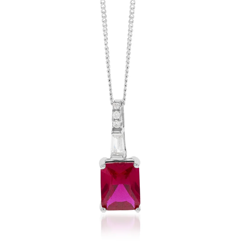 Fashion-Forward Jewelry At Exclusive Discounts Sterling Silver Rhodium Plated Created Ruby And Cubic Zirconia Pendant