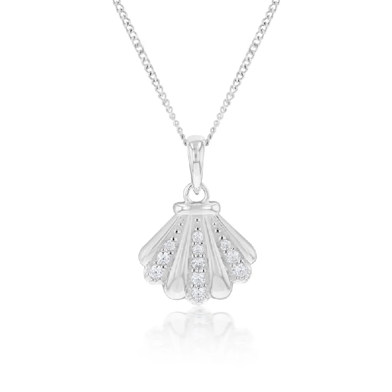 Affordable Glamour – Premium Jewelry At Special Prices Sterling Silver Zirconia Clam Shell Pendant