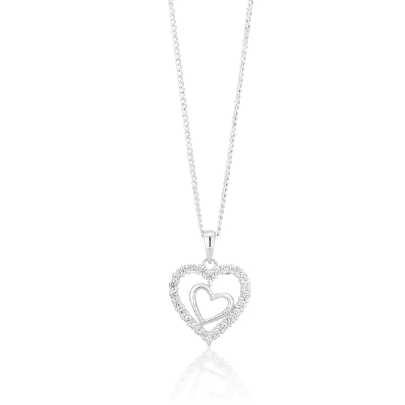 Timeless Jewelry At Special Discount Rates Sterling Silver Zirconia Double Heart Pendant