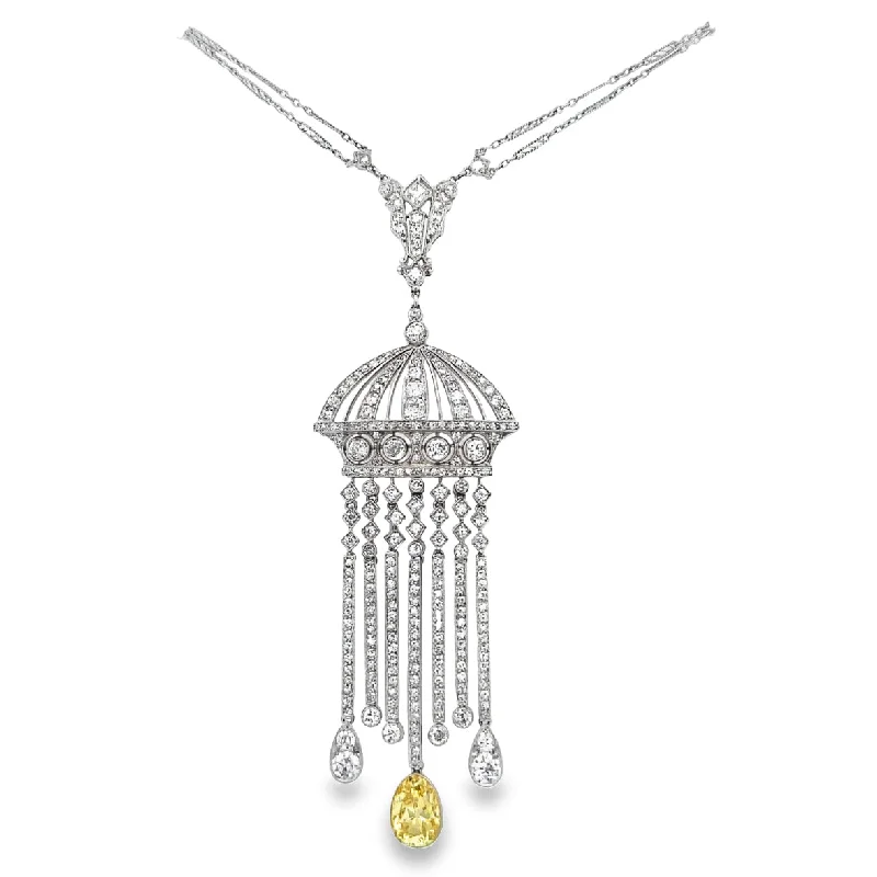 Jewelry Sale Bonanza – Grab Your Sparkle Now Stunning Edwardian White and Yellow Diamond Necklace in Platinum
