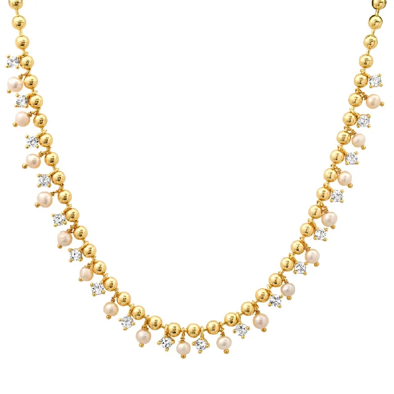 Grab Your Favorite Jewelry At The Lowest Prices TAI Gold Ball Necklace with Alternating Pearl
