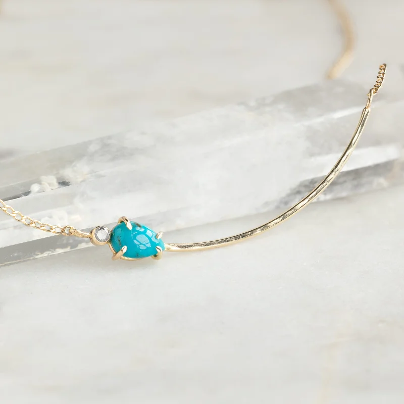 Unmissable Deals On Handmade Jewelry Collections The Asymmetrical Turquoise + Diamond Necklace | 14K Yellow Gold