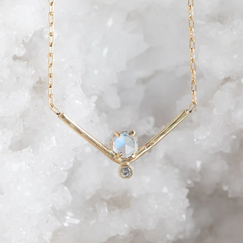 Affordable Glamour – Premium Jewelry For Less The Hexagon Moonstone + Diamond Necklace | 14K Yellow Gold