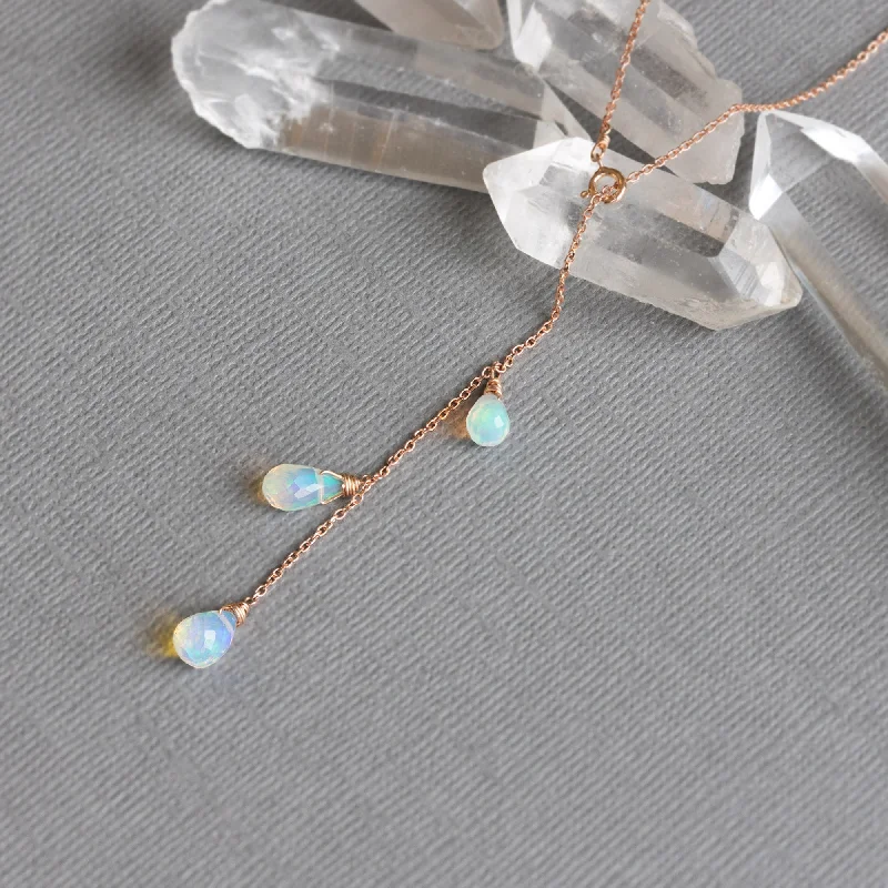 Delicate Crystal Jewelry For Sophisticated Charm The Opal Cascade Lariat Necklace | 10K Rose Gold