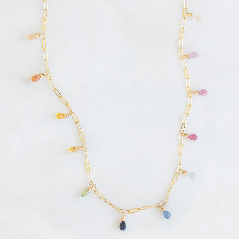 Premium Diamond Jewelry For Unforgettable Moments The Rainbow Sapphire Briolette Necklace | Gold Filled