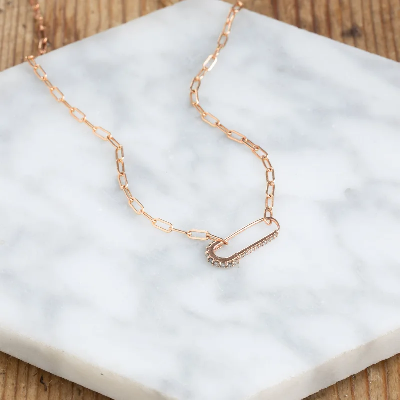 Shop Dazzling Jewelry At The Best Prices The White Diamond Pavé Pin Necklace | 14K Rose Gold