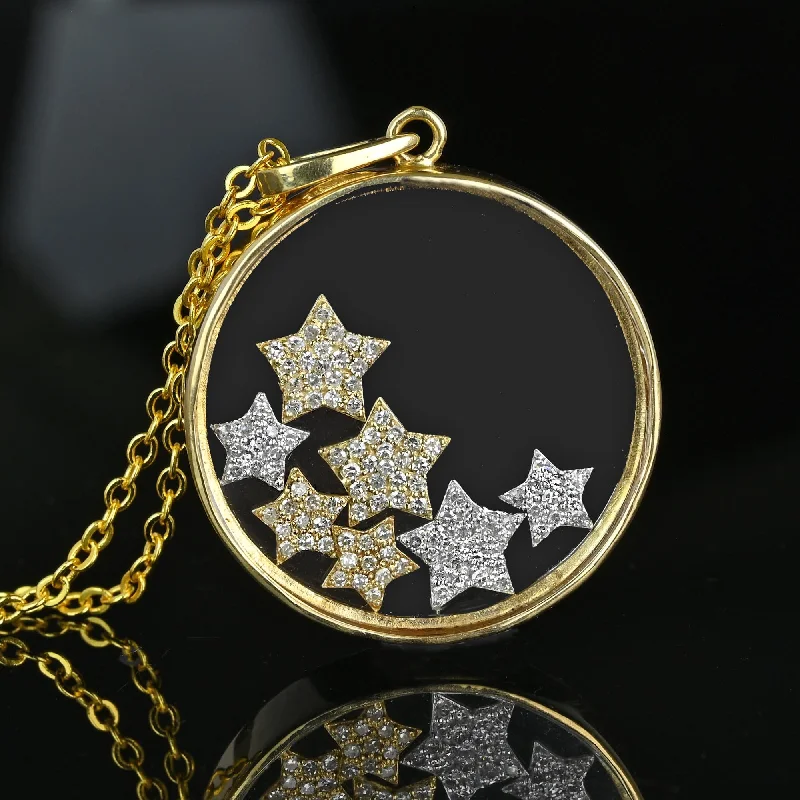 Unique 14K Gold 1 CTW Diamond Star Shaker Pendant Necklace