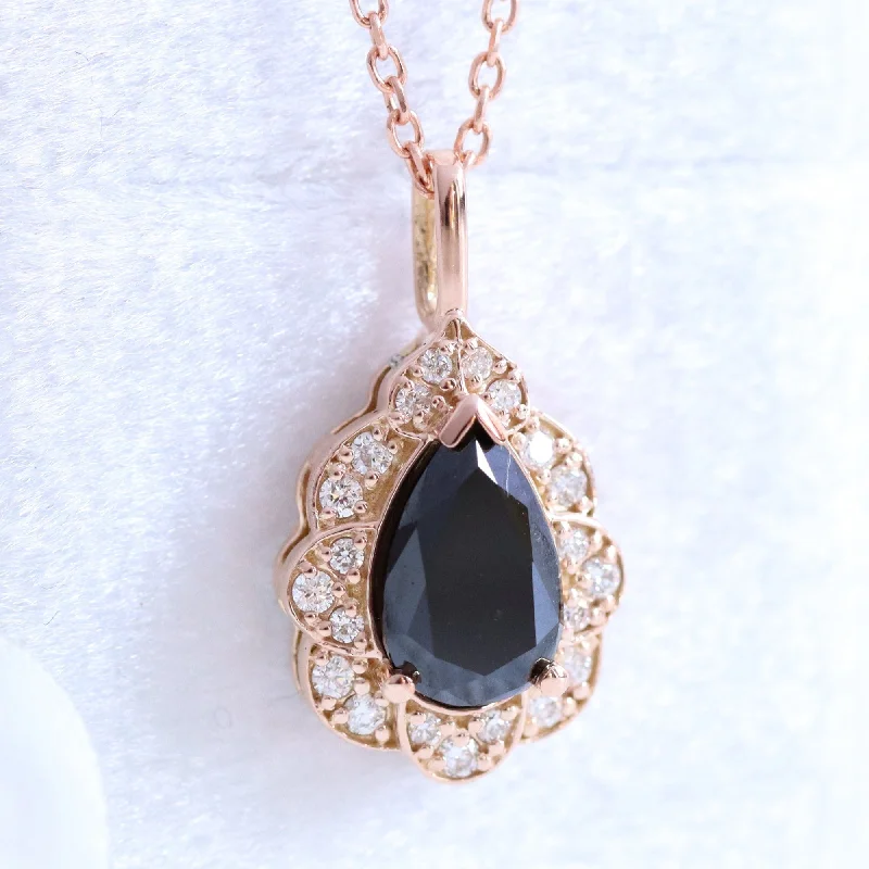 Gorgeous Jewelry, Limited-Time Savings Pear Black Diamond Necklace in 14k Gold Vintage Halo Diamond Pendant
