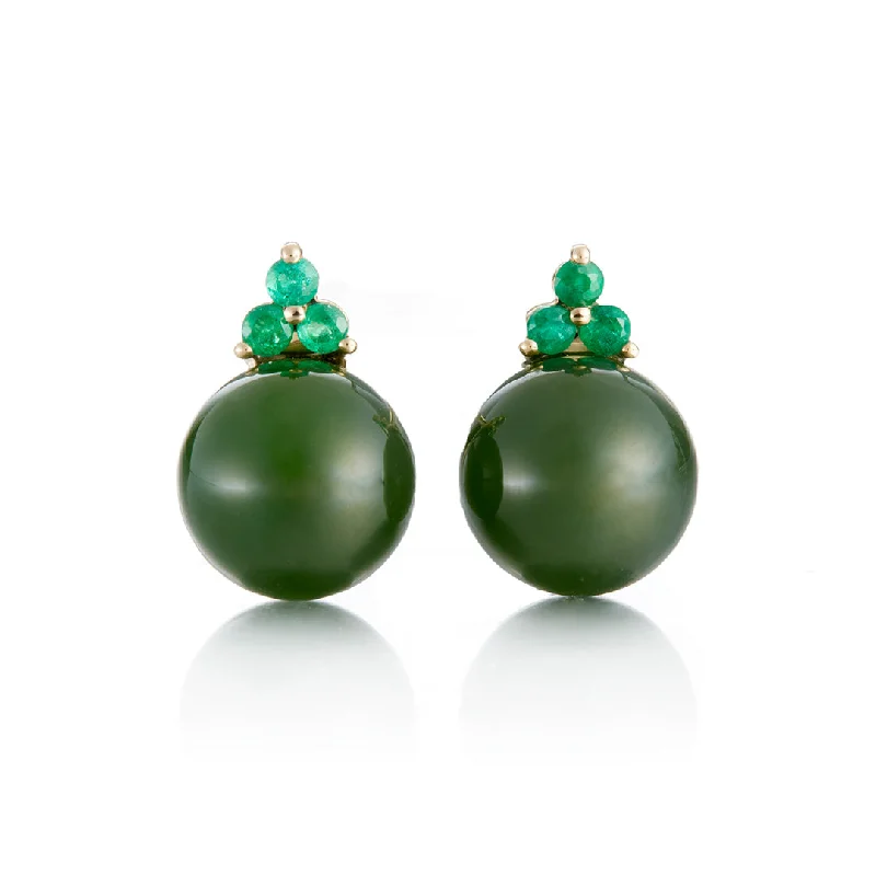 Personalized Engraved Jewelry For Meaningful Gifts Madison Earrings in Green Nephrite Jade & Emeralds