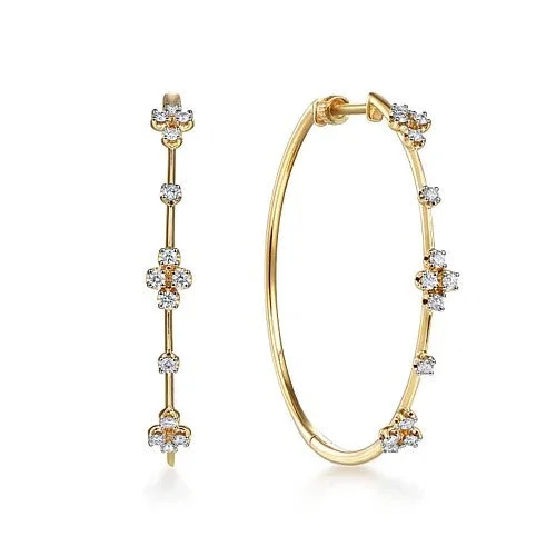 Shop Elegant Jewelry At Unbeatable Prices 14K Yellow Gold Prong Set 40mm Round Classic Diamond Hoop Earrings Shop Elegant Jewelry At Unbeatable Prices 14K Yellow Gold Prong Set 40mm Round Classic Diamond Hoop Earrings