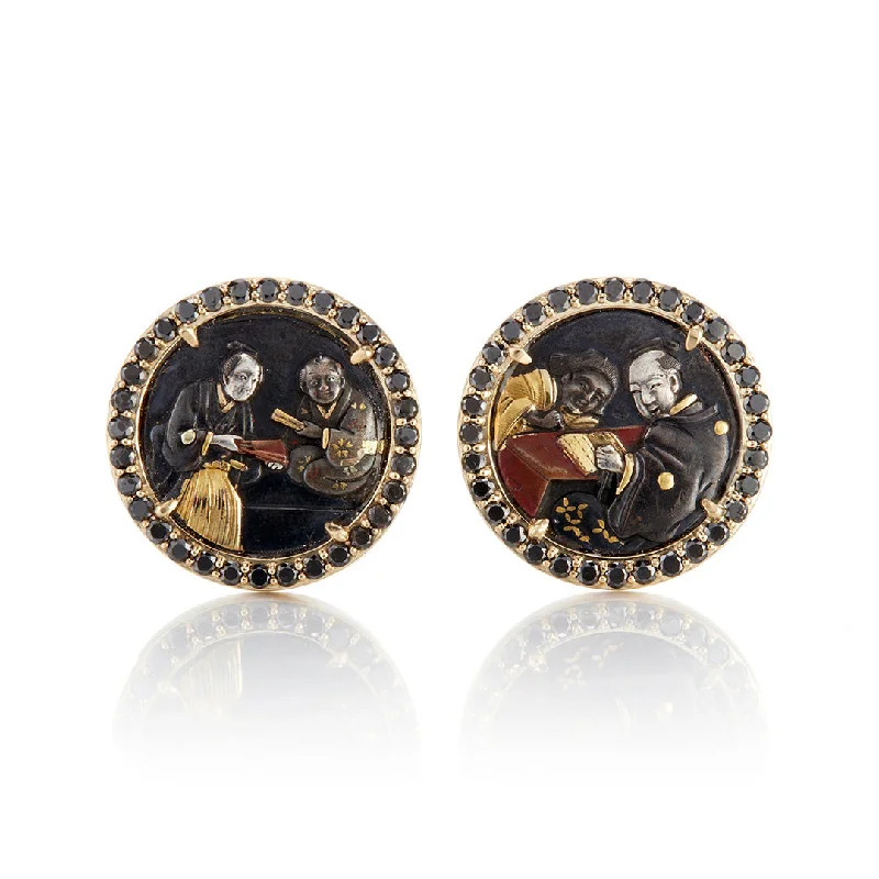 Limited Stock On Premium Jewelry At Low Prices Antique Shakudo & Black Diamond Earrings