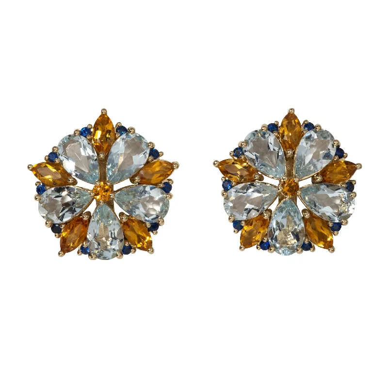 Handcrafted Beauty At Affordable Prices Aquamarine, Citrine & Sapphire 14K Yellow Gold Earrings Handcrafted Beauty At Affordable Prices Aquamarine, Citrine & Sapphire 14K Yellow Gold Earrings