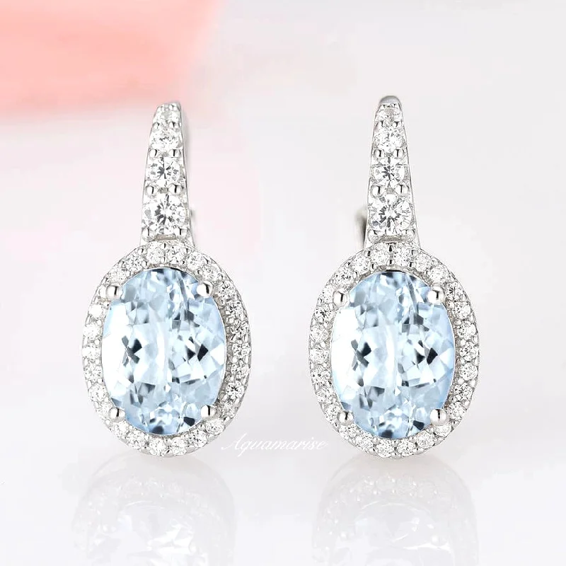 Delicate Crystal Jewelry For Sophisticated Charm Oval Aquamarine Dangle Earrings- 925 Sterling Silver