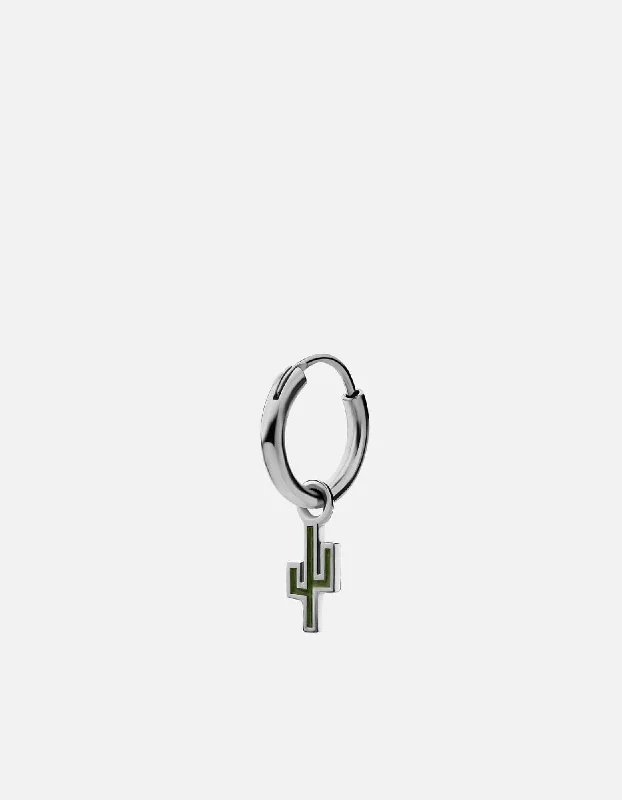 Affordable Luxury Jewelry For Every Occasion Cactus Huggie Earring, Sterling Silver/Green
