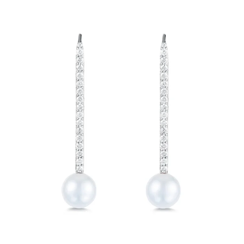 Dainty Floral Jewelry For Feminine Elegance Diamond & Pearl Stick Earrings