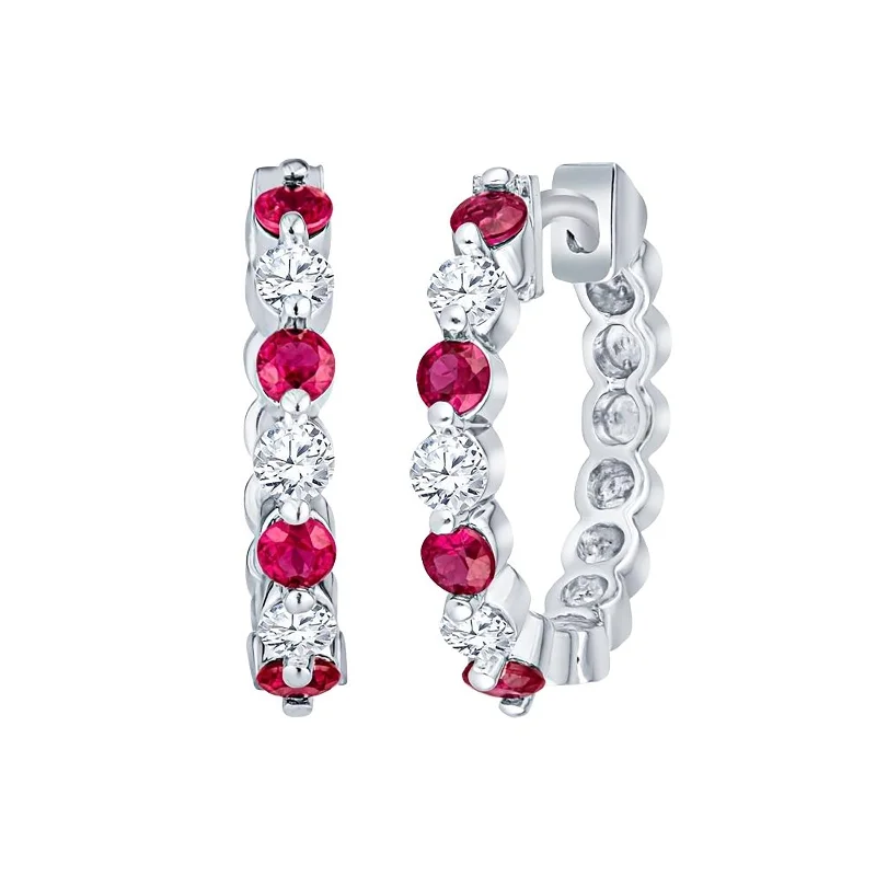 Luxury Handcrafted Jewelry For Elegant Looks Ruby and Diamond Hoop Earrings (Mid Version) Luxury Handcrafted Jewelry For Elegant Looks Ruby and Diamond Hoop Earrings (Mid Version)
