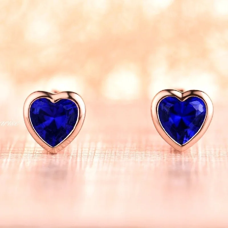 Exclusive Jewelry Discounts – Shop Now For Savings Heart Sapphire Earrings- 14K Rose Gold Vermeil