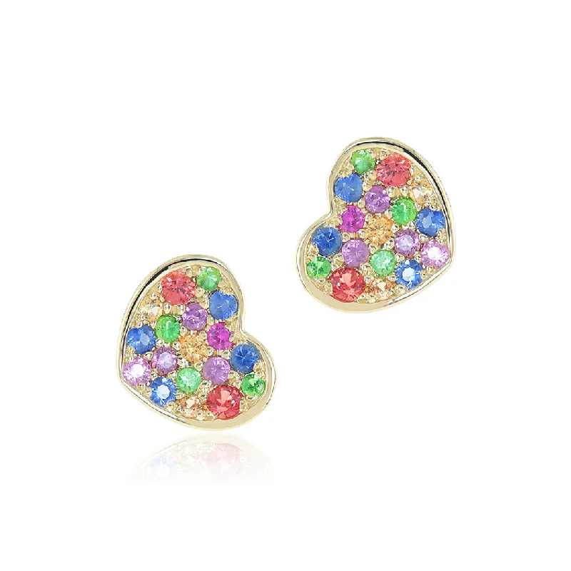 Versatile Layering Jewelry For Effortless Chic Rainbow Sapphire Heart Earrings