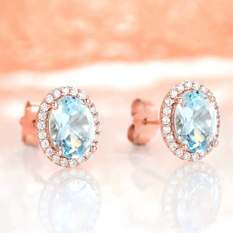 Flash Sale On Exquisite Jewelry – Don't Miss Out Iris Aquamarine Earrings- 14k Rose Gold Vermeil