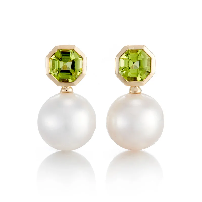 Elegant Jewelry Pieces At Unbelievable Prices Octagonal Peridot & Pearl Drop Earrings