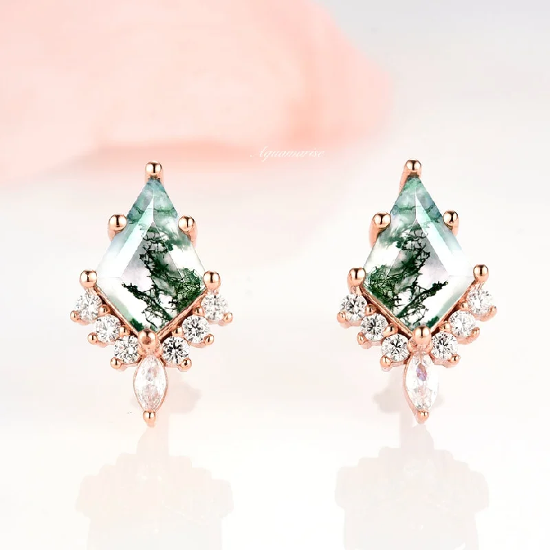 Affordable Glamour – Premium Jewelry For Less Skye Kite™  Kite Green Moss Agate Earrings- 14K Rose Gold Vermeil
