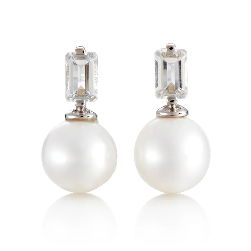Trendy Minimalist Jewelry For Everyday Wear White Topaz & Pearl Drop Earrings